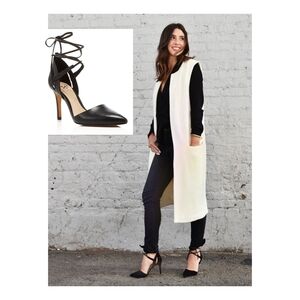 New Vince Camuto | Black Leather Ankle Wrap Pump